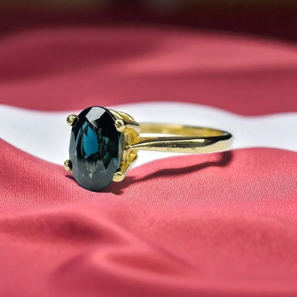 14K Gold Natural Blue Sapphire Ring - 1 Carat T.W. -VINTAGE Solitaire Size 6.5